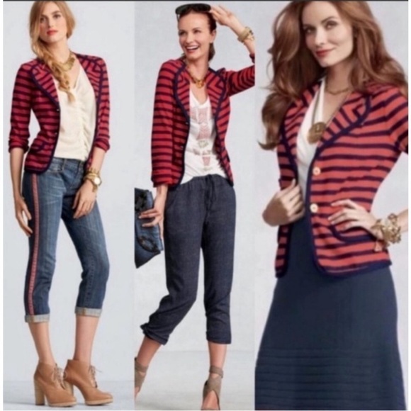 CAbi Au Revoir Yacht Club Red/Blue Striped Jacket Sz XS EUC - Picture 3 of 12